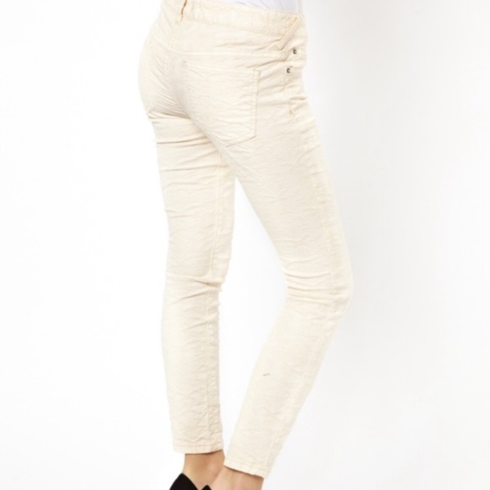 Free People Skinny Jeans Jacquard Embossed Damask Cream Ivory Sz 26 MSRP $88